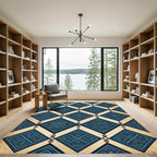 Indigo Geometric Diamond Lattice Art Rug