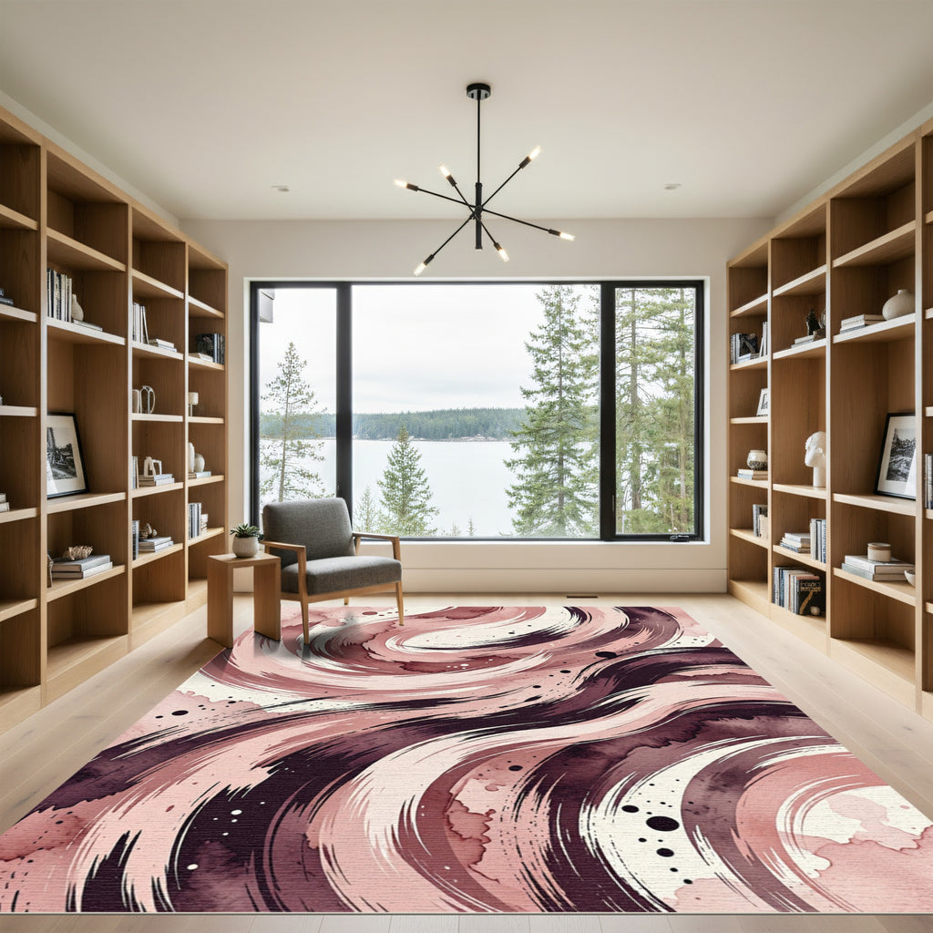 Faded Rose Watercolor Swirls Rug