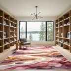 Rose Pink Cloudy Mountain River Landscape Rug