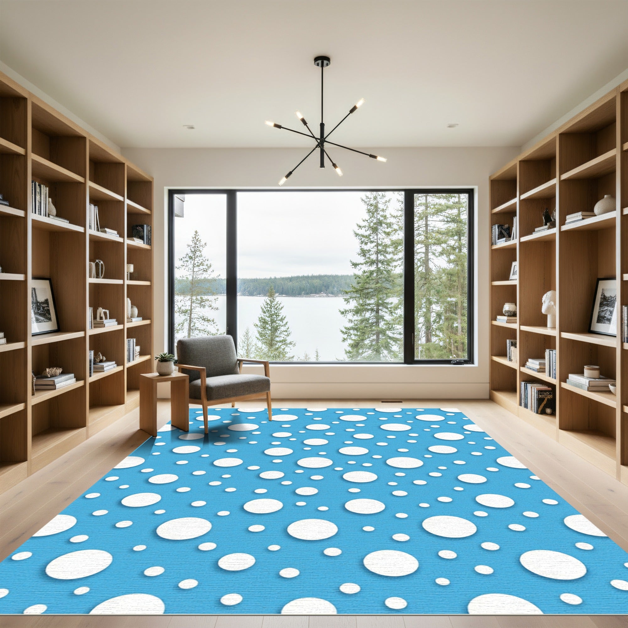 Bright Blue Scattered Circles Rug
