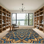 Golden Blue Floral Mandala Medallion Rug