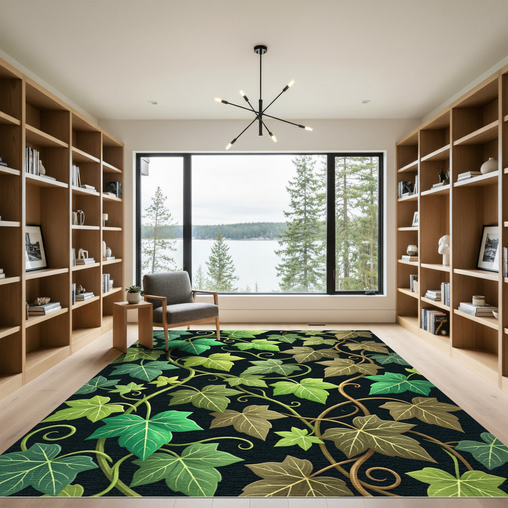 Green Ivy Leaves Vine Composition Rug