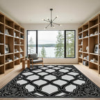 Monochromatic Black Lattice Ornament Rug
