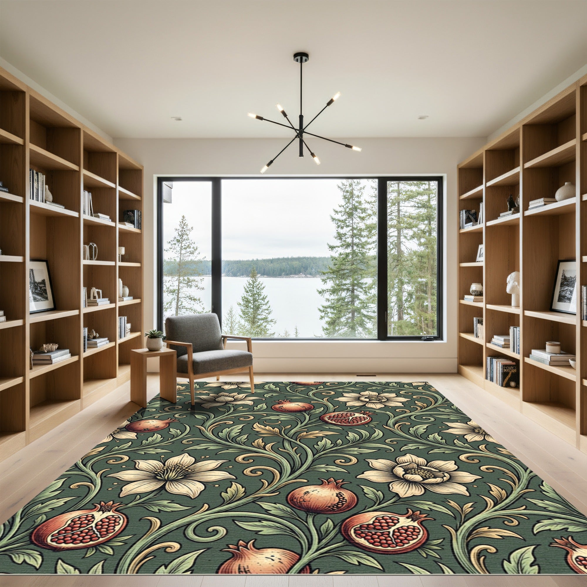 Botanical Pomegranate Forest Green Foliage Rug