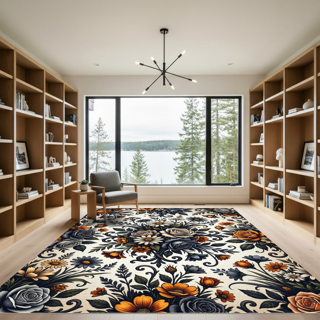 Vintage Orange Gray Floral Swirl Rug