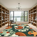 Retro Olive Orange Abstract Kidney Shape Art Rug