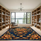 Golden Floral Medallion Ribbon Rug
