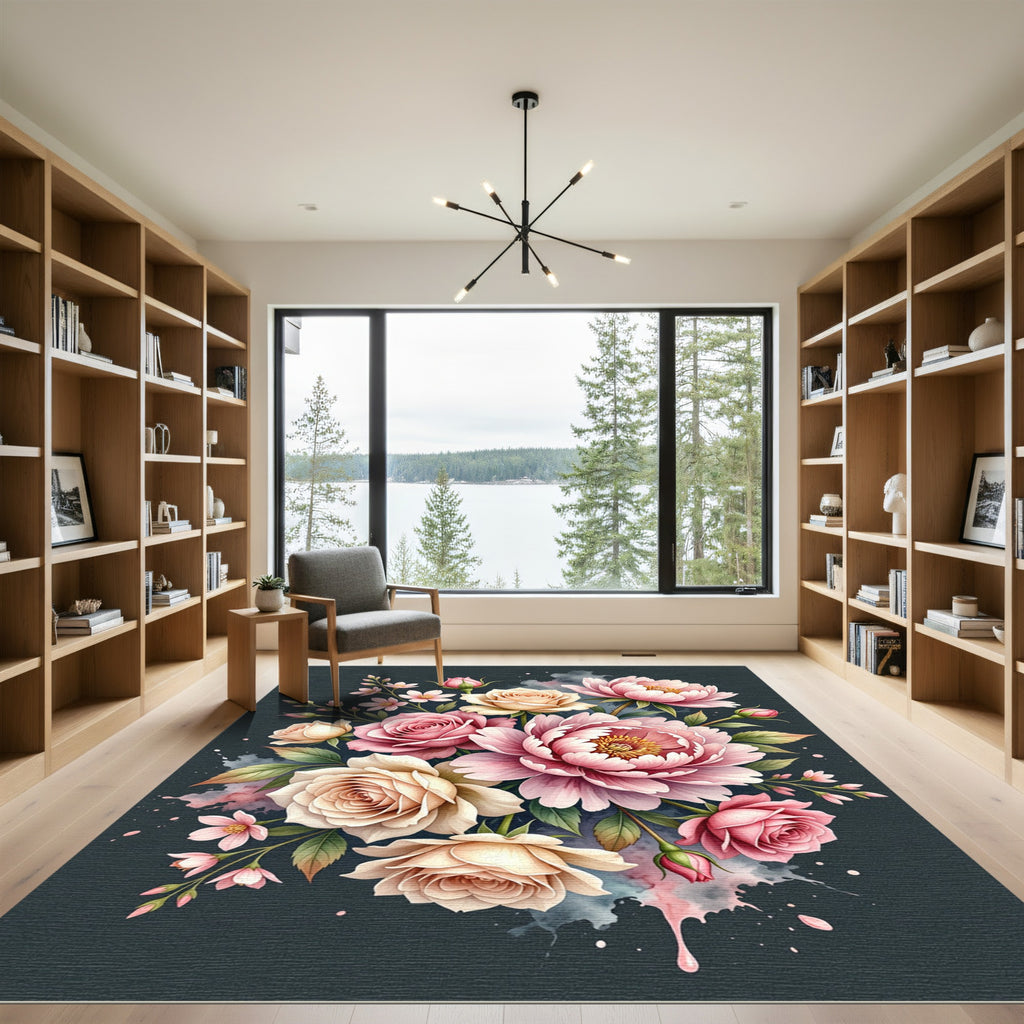 Blush Pink Floral Bouquet Watercolor Rug