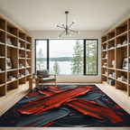 Bold Crimson Black Abstract Brushstroke Rug
