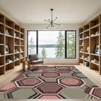 Salmon Pink Geometric Octagon Weave Rug