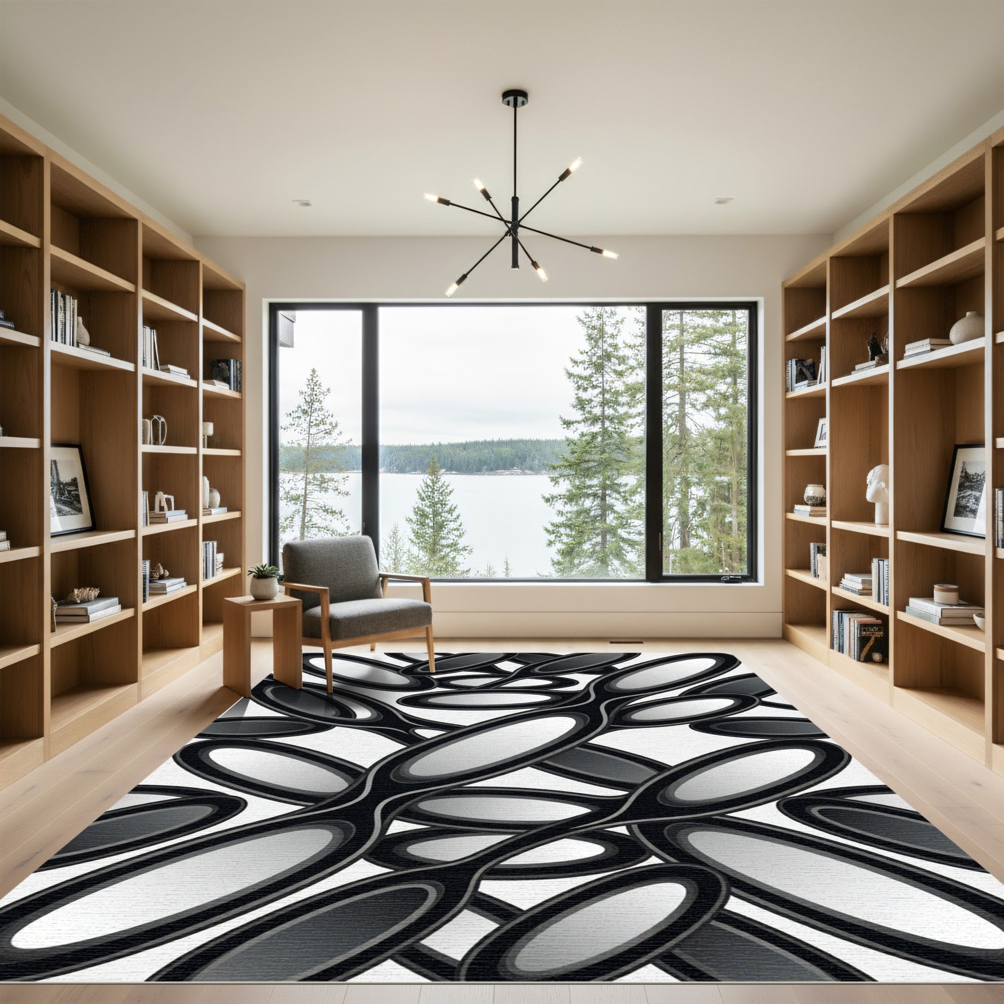 Abstract Black Ovals Interlocking Motion Rug
