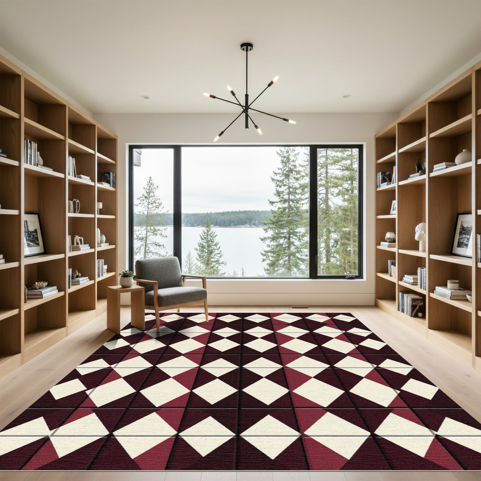 Burgundy Cream Diamond Grid Rug