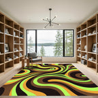 Vibrant Lime and Bronze Abstract Swirl Rug