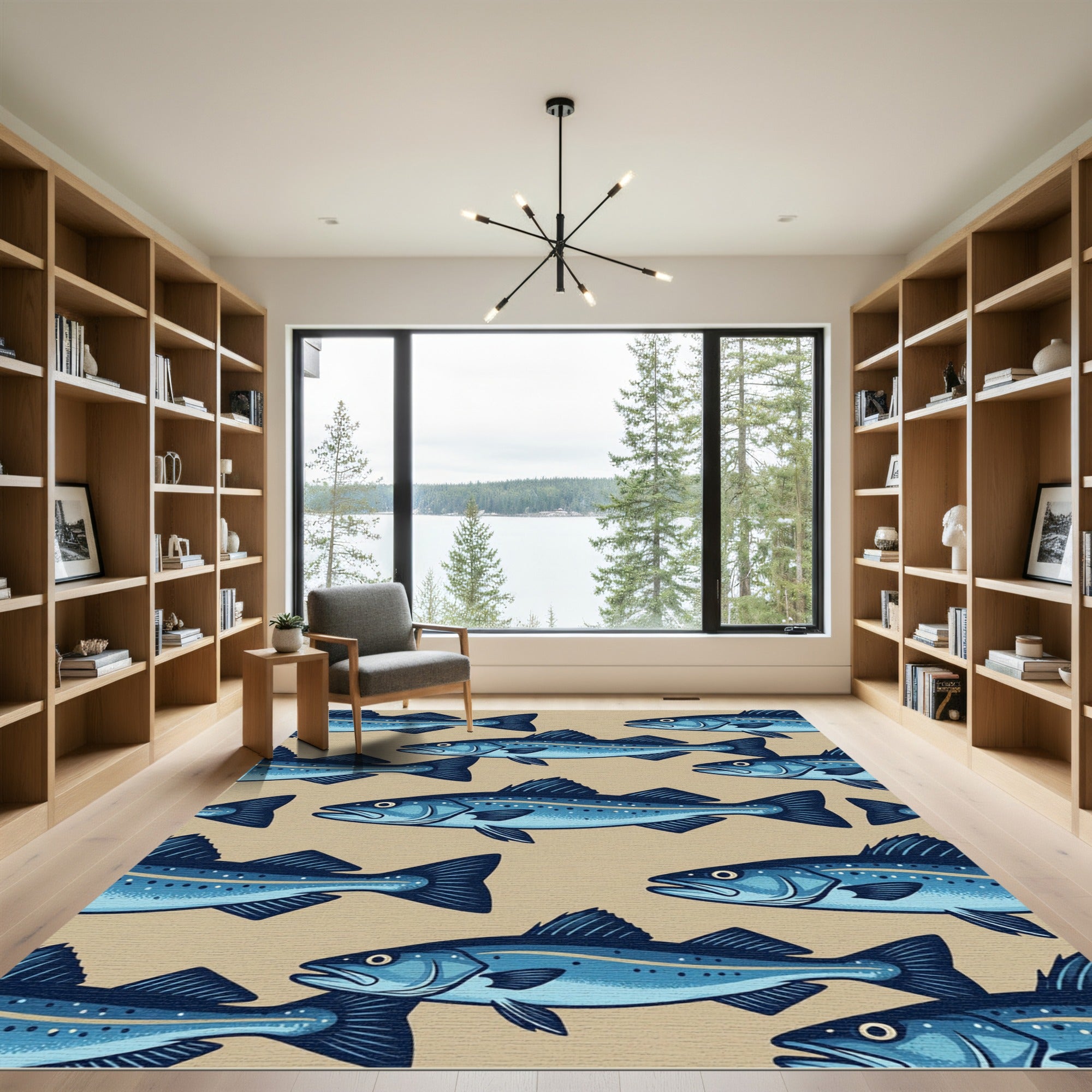 Blue Speckled Saltwater Fish Illustration Rug