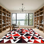 Red Black Triangles Geometric Composition Rug