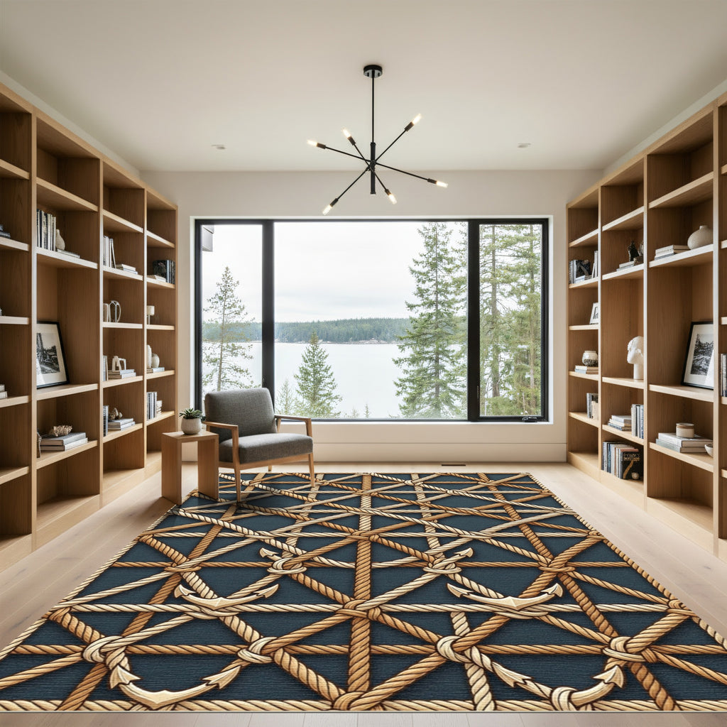 Nautical Rope Anchor Interlocking Geometric Rug