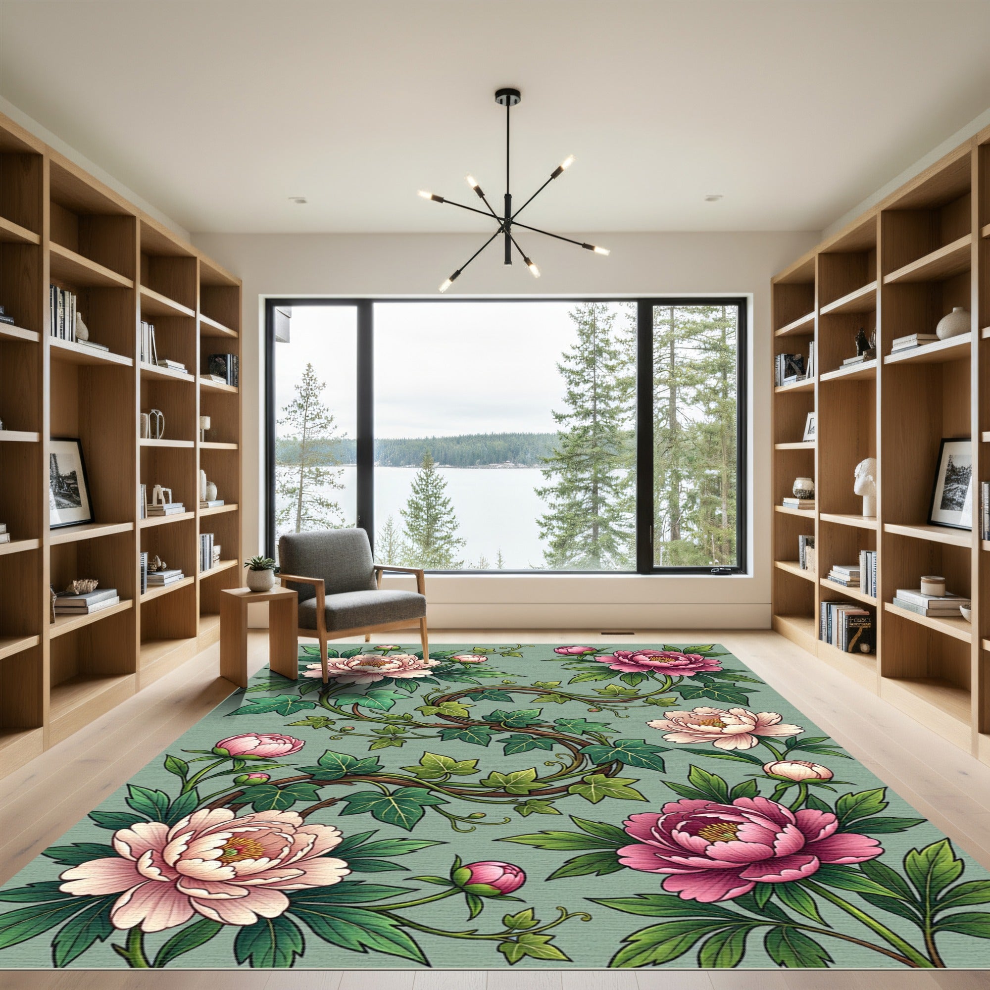 Vintage Pink Peony Ivy Arrangement Rug