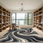 Monochrome Feathers in A Flowing Vortex Rug