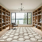 Sophisticated Cream Geometric Hexagon Tile Rug