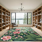 Pink Peony Blossom Birds Butterflies Bamboo Rug