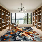 Abstract Watercolor Splatter Orange Gray Rug