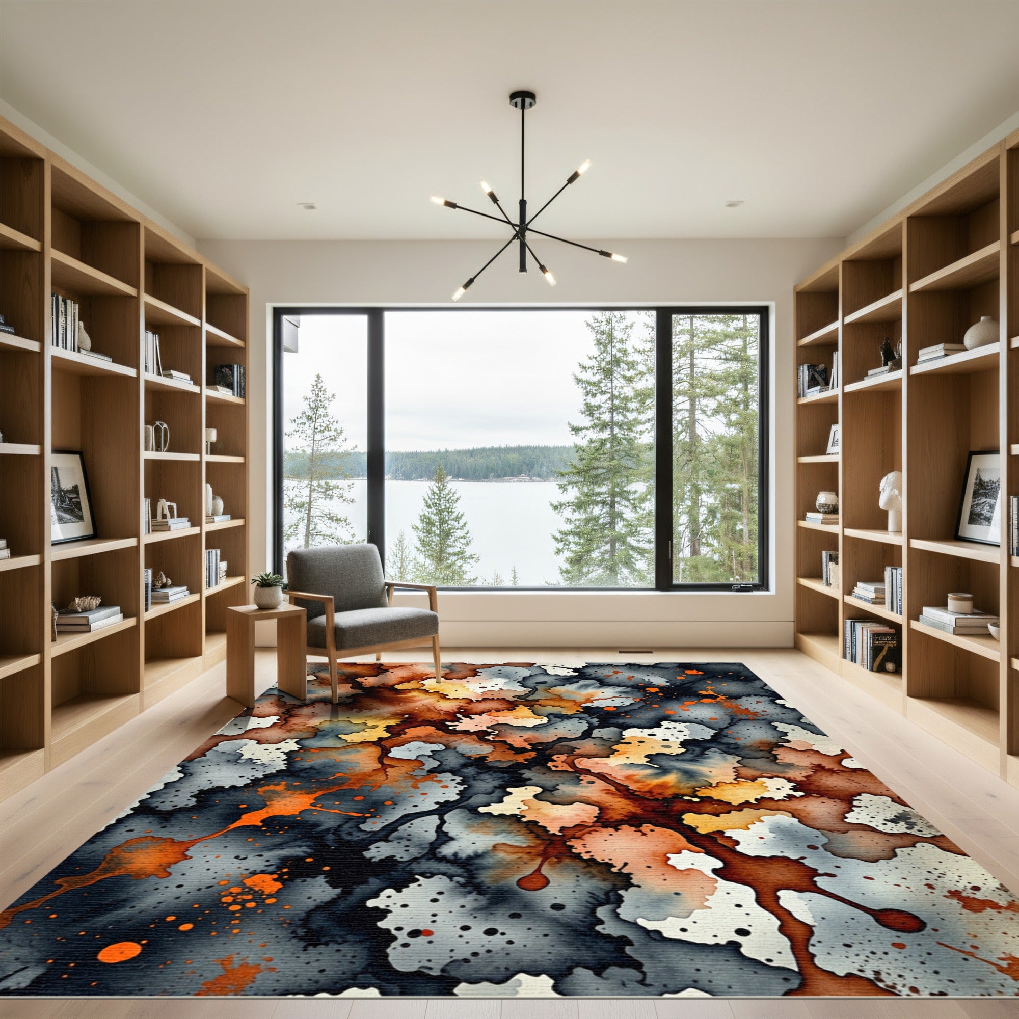 Abstract Watercolor Splatter Orange Gray Rug