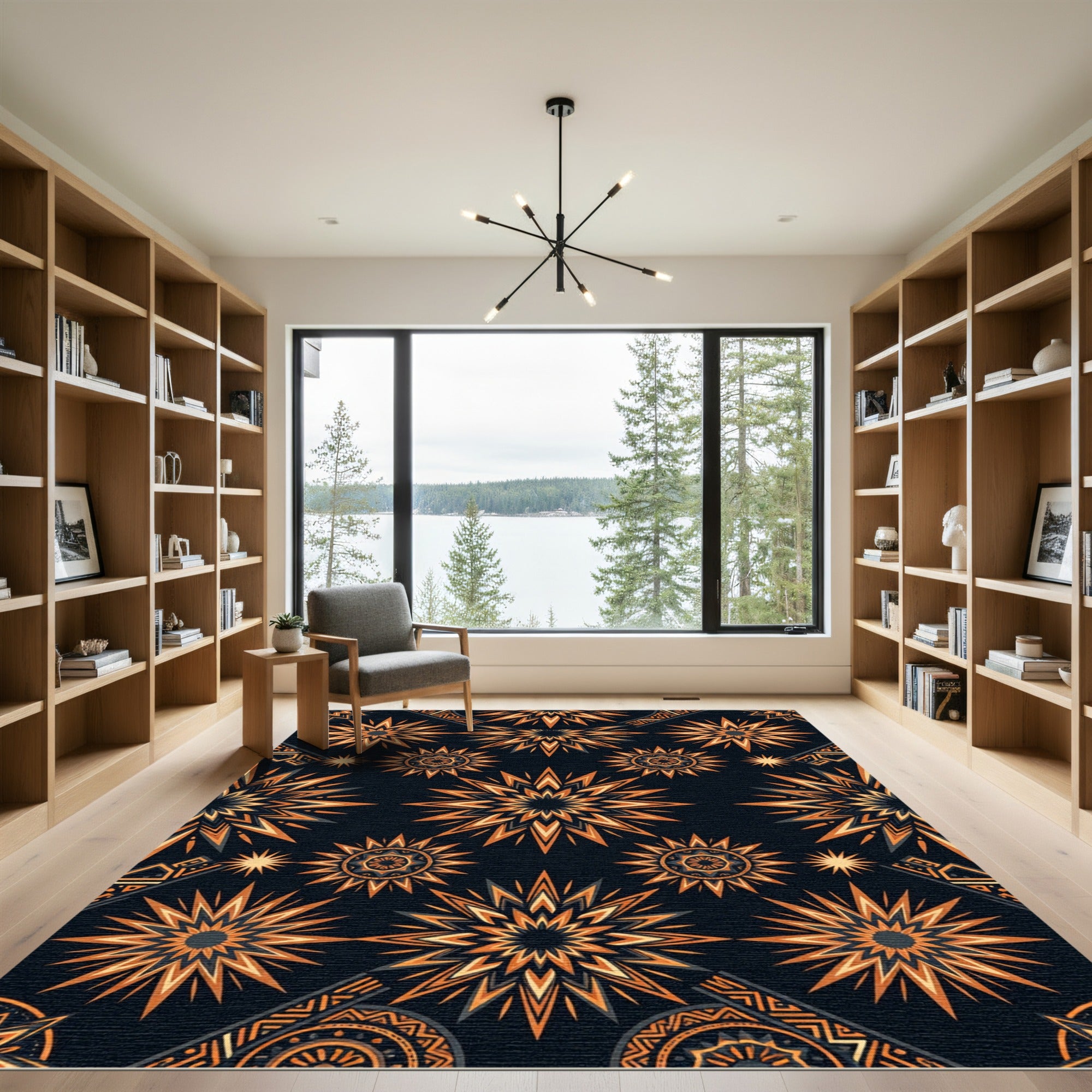 Vibrant Orange Starburst Geometric Rug