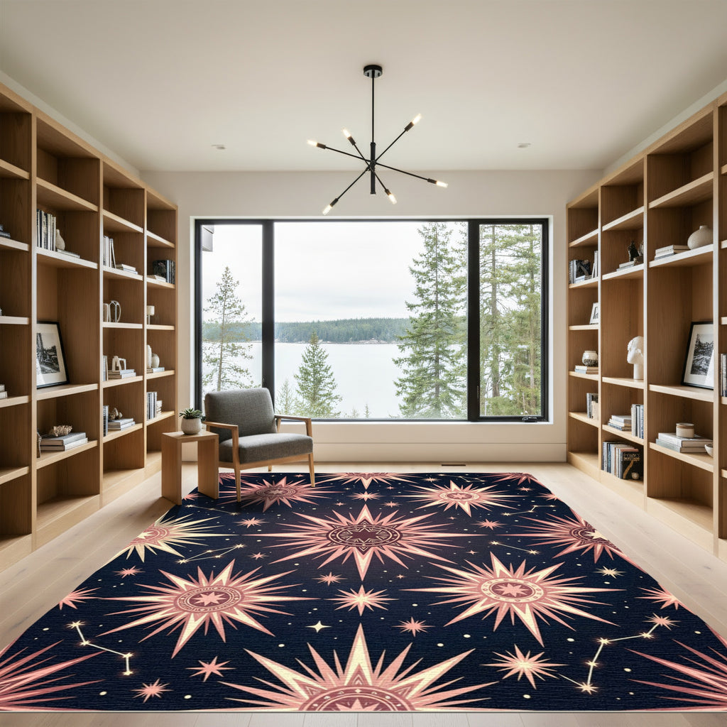 Celestial Rose Gold Starry Night Rug