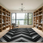 Monochromatic Geometric Chevron Metallic Art Rug