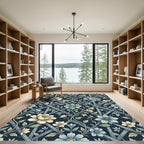 Elegant Blue Floral Lattice Trellis Rug