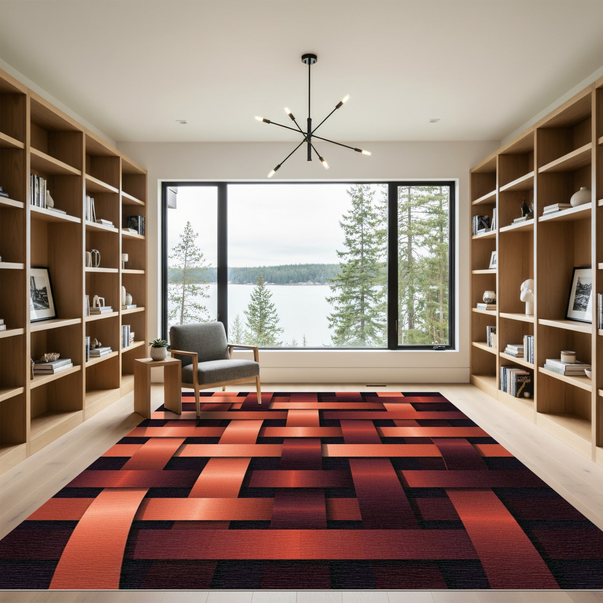Woven Copper Geometric Overlap Rug