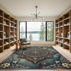 Golden Mandala Dark Slate Floral Medallion Rug