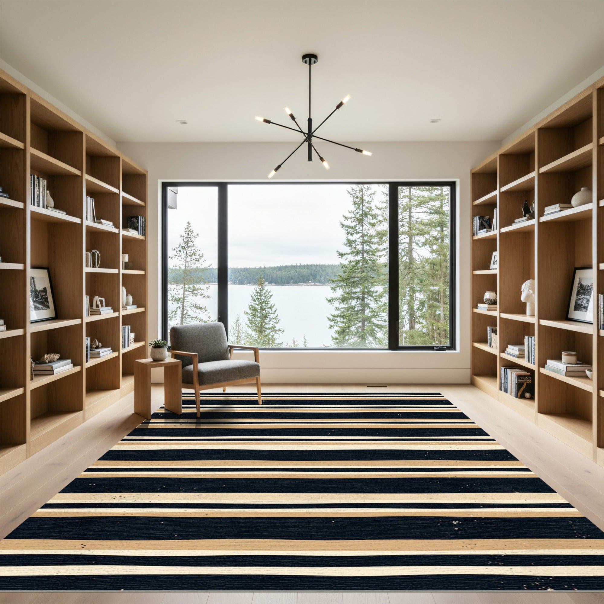 Modern Black Gold Striped Abstraction Rug