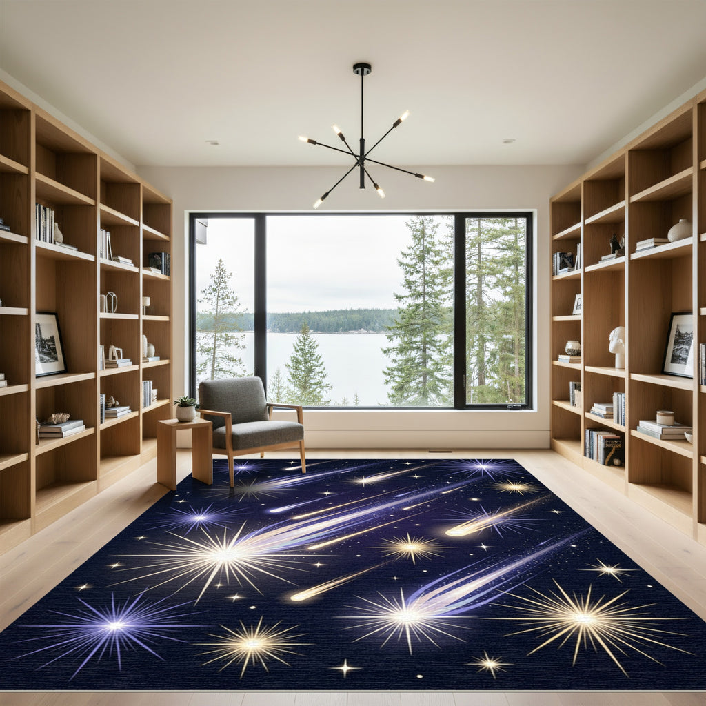 Celestial Shooting Star Night Sky Map Rug