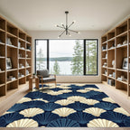 Art Deco Navy and Cream Shells Rug
