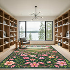 Whimsical Pink Floral Meadow Garden Rug