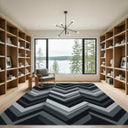 Modern Monochrome Layered Chevron Art Rug