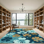 Aqua Gold Clover Splatter Cluster Rug