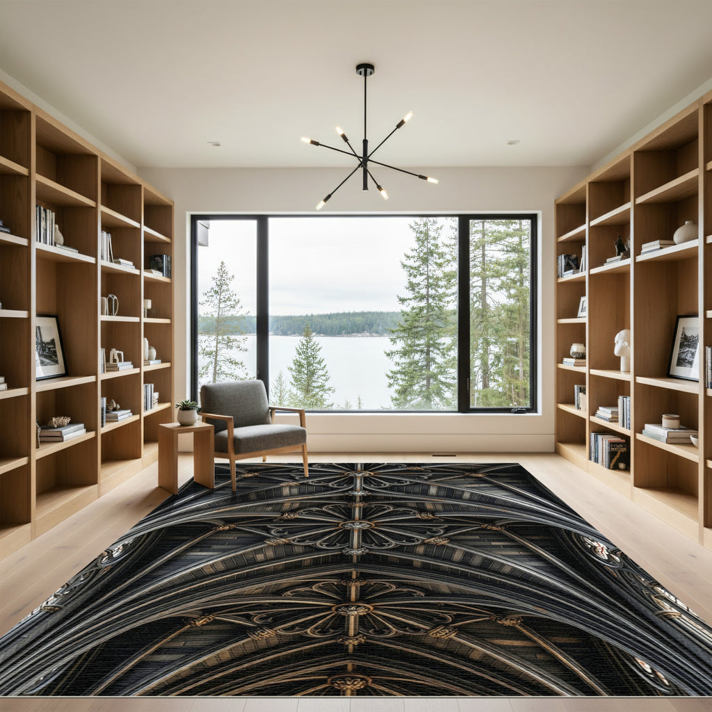 Gothic Charcoal Architectural Vaulted Medallion Rug