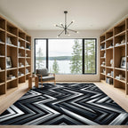 Metallic Silver Sharp Geometric Chevron Rug