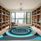 Abstract Teal Gray Concentric Tunnel Rug