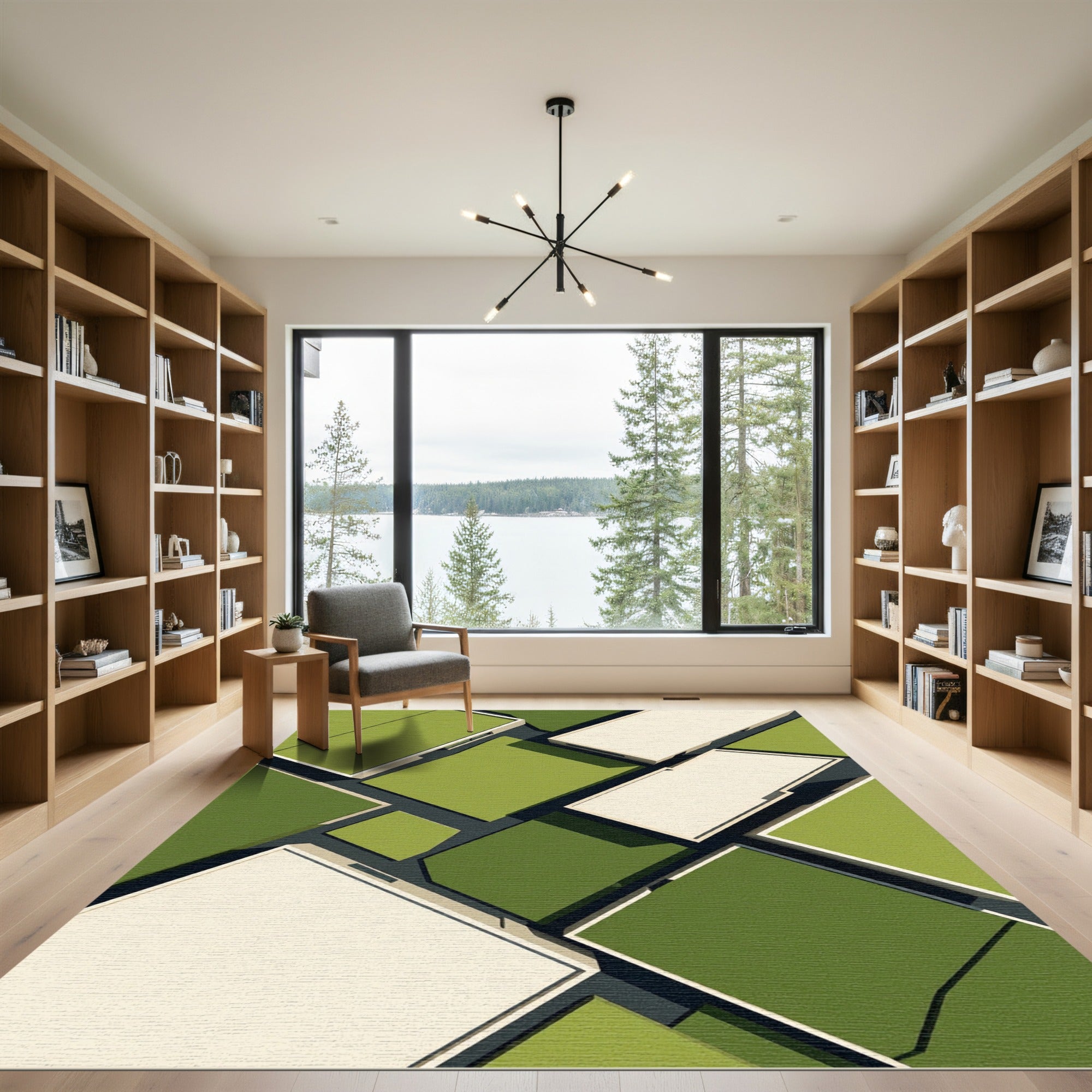 Abstract Geometric Sage Green Architectural Rug
