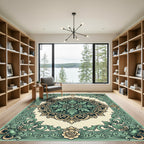 Ornate Sage Green Baroque Floral Medallion Rug