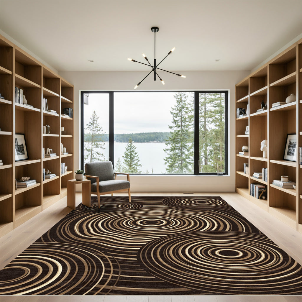 Brown Cream Concentric Circles Rug