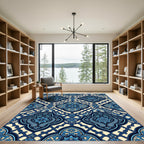 Blue Floral Damask Paisley Medallion Rug