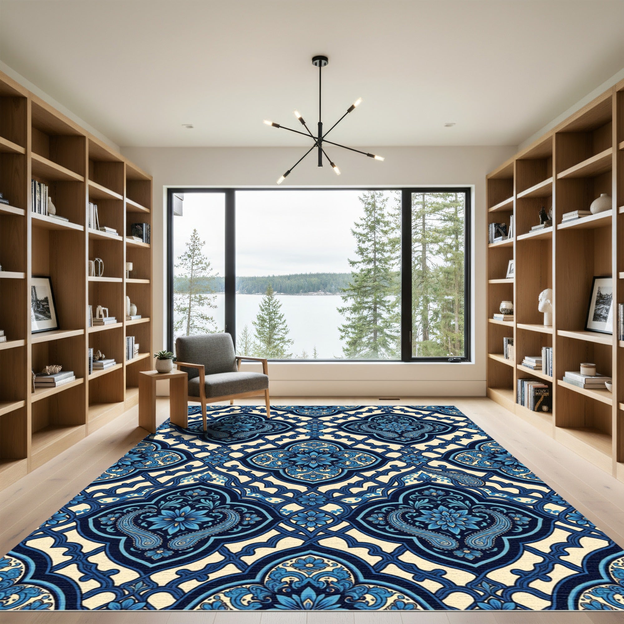 Blue Floral Damask Paisley Medallion Rug