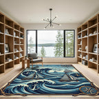 Nautical Compass Blue Wave Sailboat Art Rug