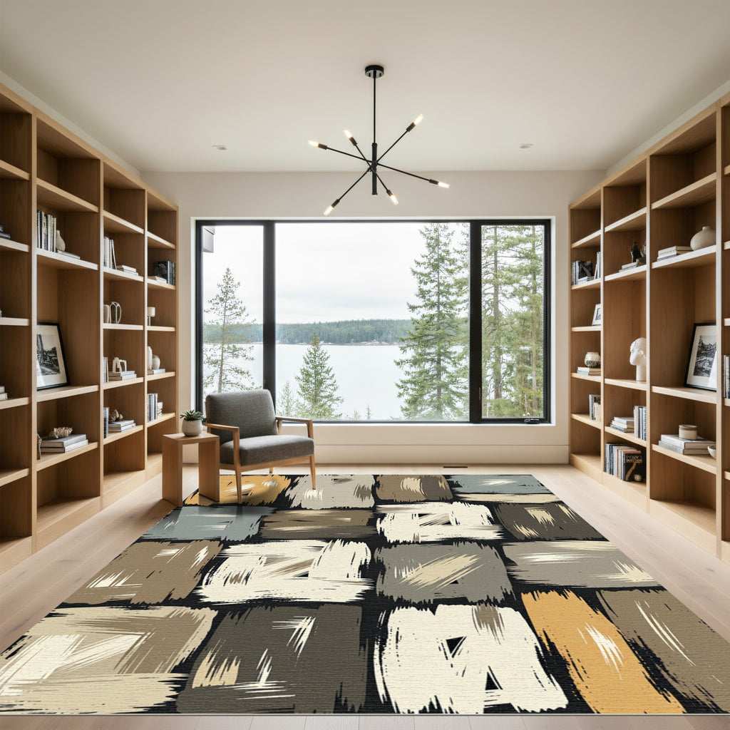 Textured Earth Tone Brushstroke Blocks Rug