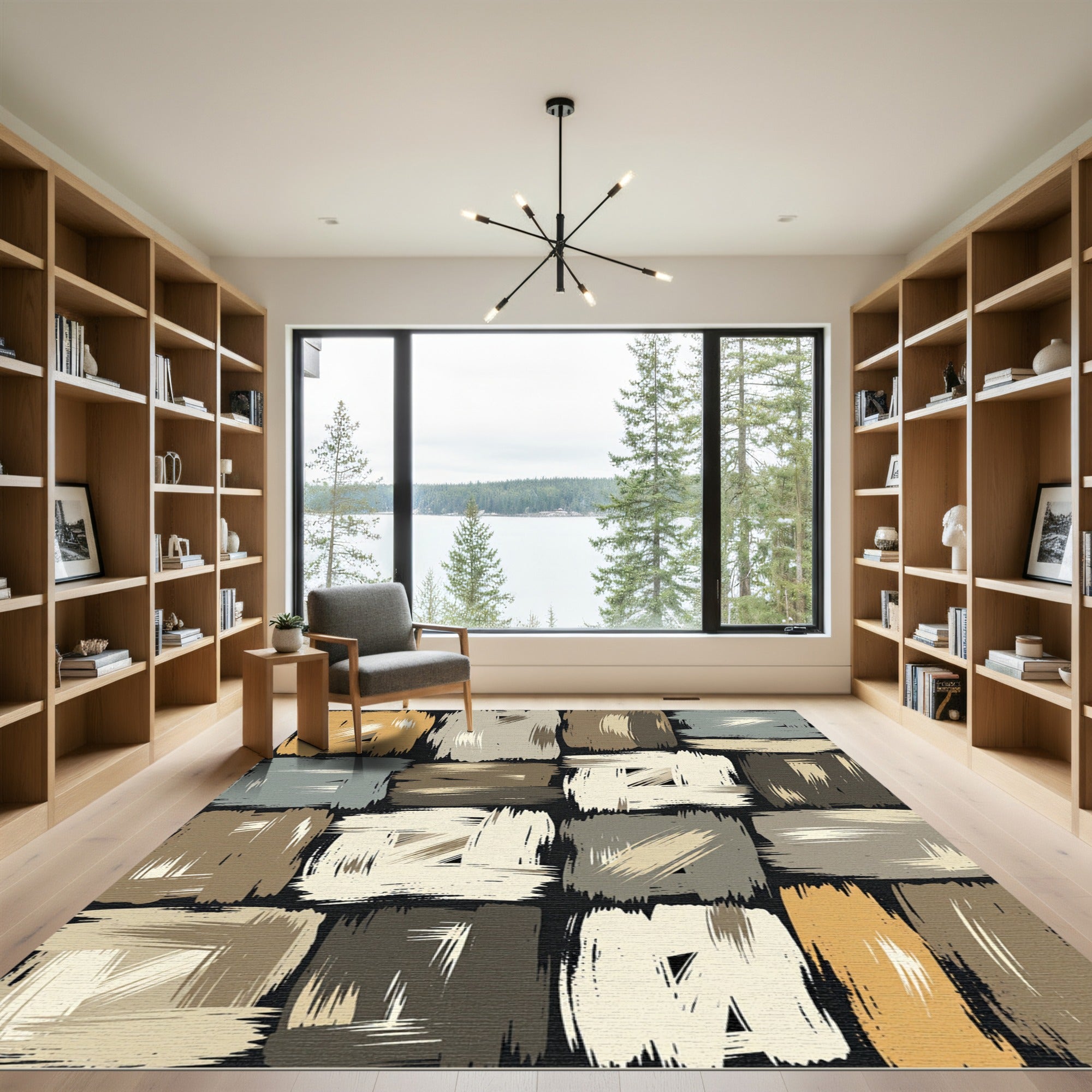 Textured Earth Tone Brushstroke Blocks Rug