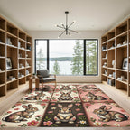 Charming Rabbit and Floral Patchwork Quilt Rug